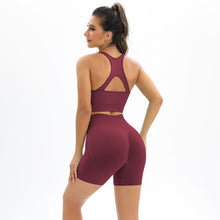 Load image into Gallery viewer, Seamless knitted back and buttocks yoga clothing suit sports running fitness clothing two-piece female (3)