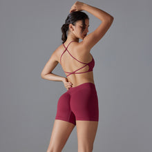 Load image into Gallery viewer, Seamless solid color crossover back high elastic tight sports underwear yoga clothing suit running fitness two-piece set (1)