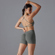 Load image into Gallery viewer, Seamless solid color crossover back high elastic tight sports underwear yoga clothing suit running fitness two-piece set (2)