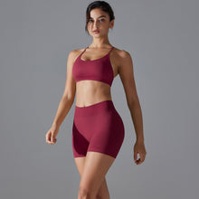 Load image into Gallery viewer, Seamless solid color crossover back high elastic tight sports underwear yoga clothing suit running fitness two-piece set (3)