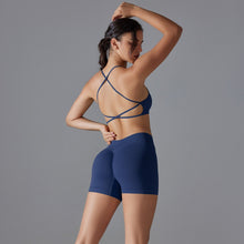 Load image into Gallery viewer, Seamless solid color crossover back high elastic tight sports underwear yoga clothing suit running fitness two-piece set (4)