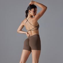 Load image into Gallery viewer, Seamless solid color crossover back high elastic tight sports underwear yoga clothing suit running fitness two-piece set (7)