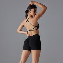 Load image into Gallery viewer, Seamless solid color crossover back high elastic tight sports underwear yoga clothing suit running fitness two-piece set