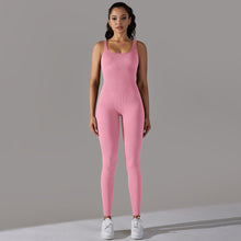 Load image into Gallery viewer, Sewn Knit Thread Solid Color Skinny Flat Neck Bodysuit Exercise Running Fitness Yoga Clothing One Piece Suit (16)