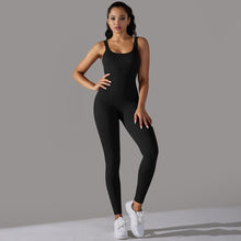 Load image into Gallery viewer, Sewn Knit Thread Solid Color Skinny Flat Neck Bodysuit Exercise Running Fitness Yoga Clothing One Piece Suit (1)
