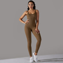Load image into Gallery viewer, Sewn Knit Thread Solid Color Skinny Flat Neck Bodysuit Exercise Running Fitness Yoga Clothing One Piece Suit (2)