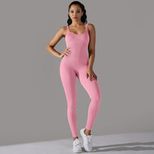 Load image into Gallery viewer, Sewn Knit Thread Solid Color Skinny Flat Neck Bodysuit Exercise Running Fitness Yoga Clothing One Piece Suit (6)