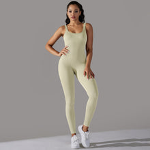 Load image into Gallery viewer, Sewn Knit Thread Solid Color Skinny Flat Neck Bodysuit Exercise Running Fitness Yoga Clothing One Piece Suit (7)