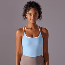 Load image into Gallery viewer, Solid Color Beauty Back Double Layer Crossover Reversible Nylon Brushed Sports Underwear Running Fitness Yoga Clothing Tops Women (1)