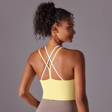 Load image into Gallery viewer, Solid Color Beauty Back Double Layer Crossover Reversible Nylon Brushed Sports Underwear Running Fitness Yoga Clothing Tops Women (3)