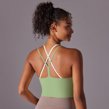 Load image into Gallery viewer, Solid Color Beauty Back Double Layer Crossover Reversible Nylon Brushed Sports Underwear Running Fitness Yoga Clothing Tops Women (5)