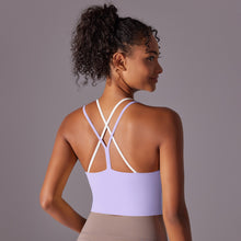 Load image into Gallery viewer, Solid Color Beauty Back Double Layer Crossover Reversible Nylon Brushed Sports Underwear Running Fitness Yoga Clothing Tops Women (6)