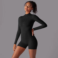 Load image into Gallery viewer, Solid Color Zipper Open Neck High Elastic Jumpsuit Sports Fitness Running Yoga Shorts for Women2 (12)