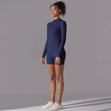 Load image into Gallery viewer, Solid Color Zipper Open Neck High Elastic Jumpsuit Sports Fitness Running Yoga Shorts for Women2 (4)