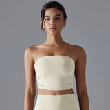 Solid Color Wrap Yoga Top Ruched Bustier Anti-Slip Sports Underwear Fitness Wear for Women