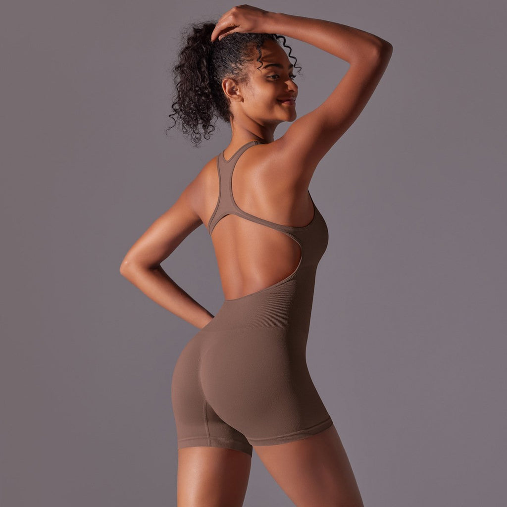Tight solid color one-piece one-piece suit aerial beautiful back yoga clothing seamless breathable one-piece yoga clothing (8)