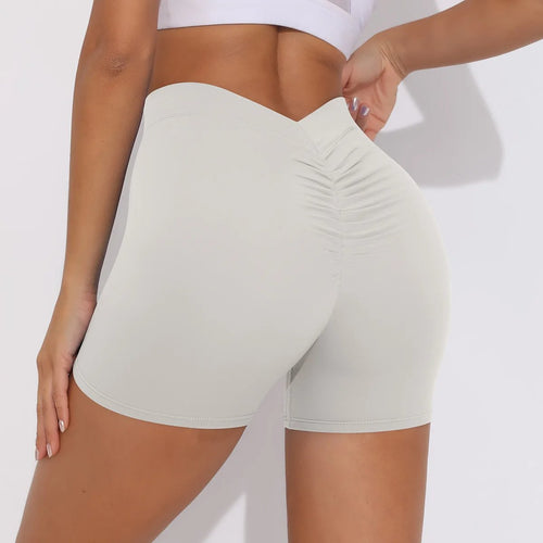 V-Waist Pleated Solid Color Peach Buttocks Yoga Shorts Running Fitness Tight Three-Quarter Pants for Women2 (1)