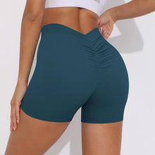 Load image into Gallery viewer, V-Waist Pleated Solid Color Peach Buttocks Yoga Shorts Running Fitness Tight Three-Quarter Pants for Women2 (2)