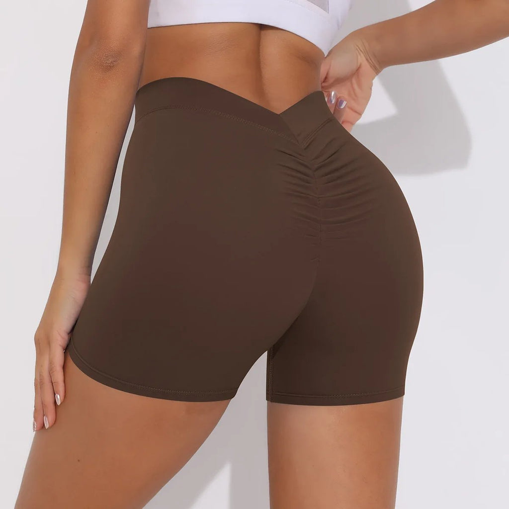 V-Waist Pleated Solid Color Peach Buttocks Yoga Shorts Running Fitness Tight Three-Quarter Pants for Women2 (6)