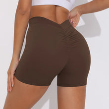 Load image into Gallery viewer, V-Waist Pleated Solid Color Peach Buttocks Yoga Shorts Running Fitness Tight Three-Quarter Pants for Women2 (6)