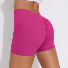 Load image into Gallery viewer, V-Waist Pleated Solid Color Peach Buttocks Yoga Shorts Running Fitness Tight Three-Quarter Pants for Women Dragon Fruit, XL