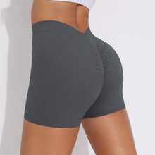 Load image into Gallery viewer, V-Waist Pleated Solid Color Peach Buttocks Yoga Shorts Running Fitness Tight Three-Quarter Pants for Women Dark gray, XL