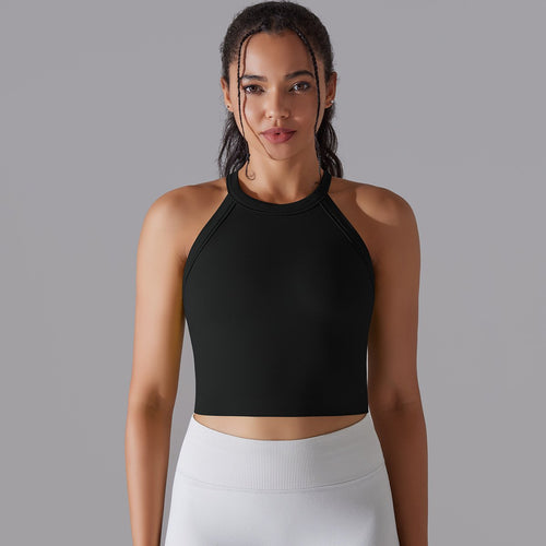 Women Sports Vest Fitness Bra With Chest Pads Seamless Double Layered Shockproof Cropped Top Gym Workout Running Bra Vest (1)