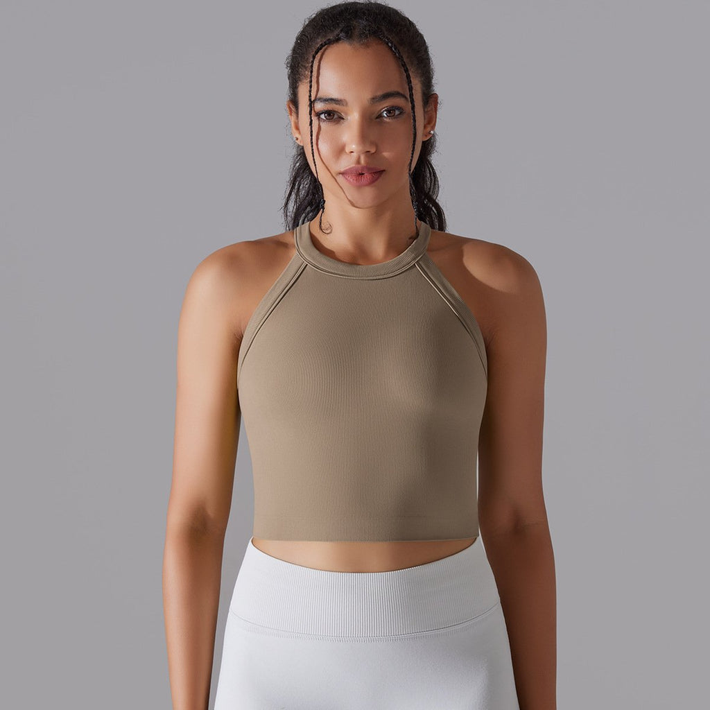 Women Sports Vest Fitness Bra With Chest Pads Seamless Double Layered Shockproof Cropped Top Gym Workout Running Bra Vest (3)