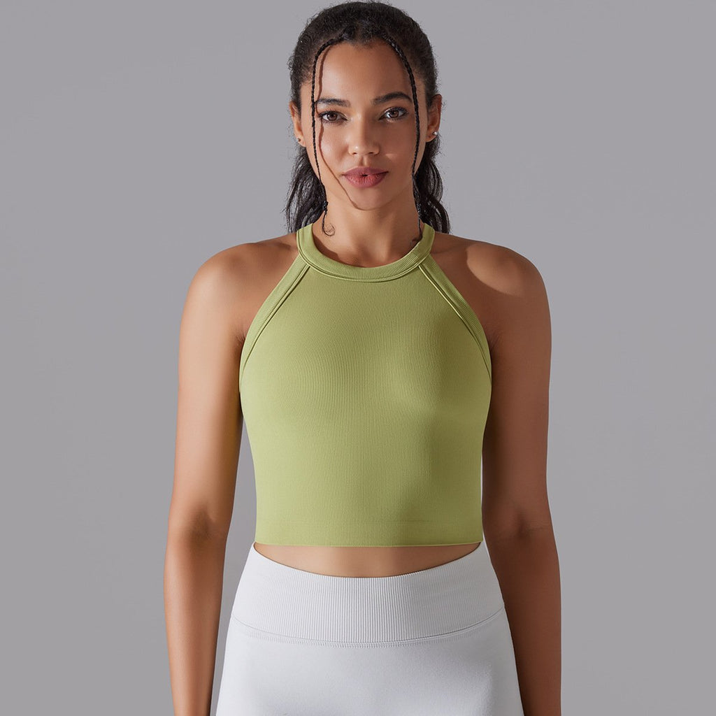 Women Sports Vest Fitness Bra With Chest Pads Seamless Double Layered Shockproof Cropped Top Gym Workout Running Bra Vest (4)