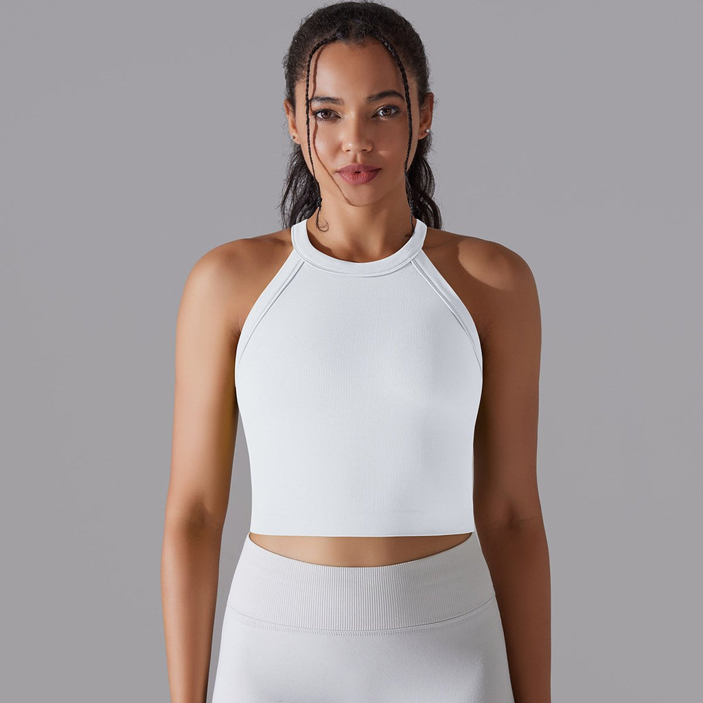 Women Sports Vest Fitness Bra With Chest Pads Seamless Double Layered Shockproof Cropped Top Gym Workout Running Bra Vest