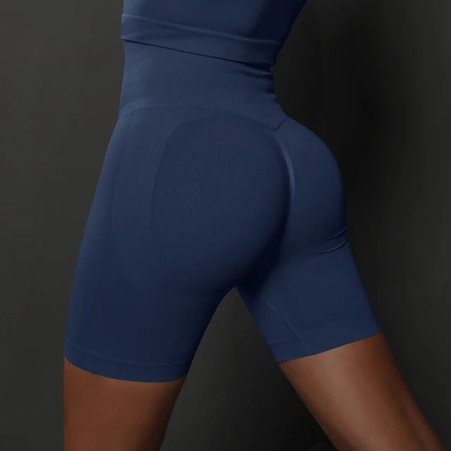 High Waist Seamless Push Up Scrunch Butt Yoga Shorts Running Fitness Slim Leggings for Women Dark blue, M