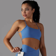 Load image into Gallery viewer, Breathable Wrapped Tube Top Back Cross Bra Vest Underwear Backless Sports Top Workout Tank for Women Blue, M