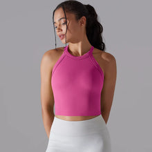 Load image into Gallery viewer, Women Sports Vest Fitness Bra with Chest Pads Seamless Double-Layer Shockproof Gym Workout Running Cropped Top Rose red, M or L