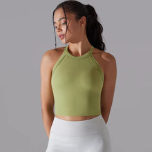 Load image into Gallery viewer, Women Sports Vest Fitness Bra with Chest Pads Seamless Double-Layer Shockproof Gym Workout Running Cropped Top Yellowish Green, M or L