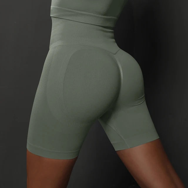 High Waist Seamless Push Up Scrunch Butt Yoga Shorts Running Fitness Slim Leggings for Women Grey, S