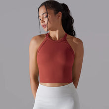 Load image into Gallery viewer, Women Sports Vest Fitness Bra with Chest Pads Seamless Double-Layer Shockproof Gym Workout Running Cropped Top Red, M or L
