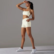 Load image into Gallery viewer, Naked Feel Yoga Set Shorts Women Fitness Gym Wear Workout Sportswear Two-Piece Set Beige set, L