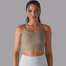 Load image into Gallery viewer, Women&#39;s Yoga Camisole Bra Padded Push Up Workout Tank Top Gym Vest Naked-Feel Sports Bra Brown, L