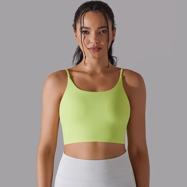Women's Yoga Camisole Bra Padded Push Up Workout Tank Top Gym Vest Naked-Feel Sports Bra Yellow, L