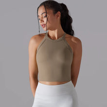 Load image into Gallery viewer, Women Sports Vest Fitness Bra with Chest Pads Seamless Double-Layer Shockproof Gym Workout Running Cropped Top Cocoa, M or L