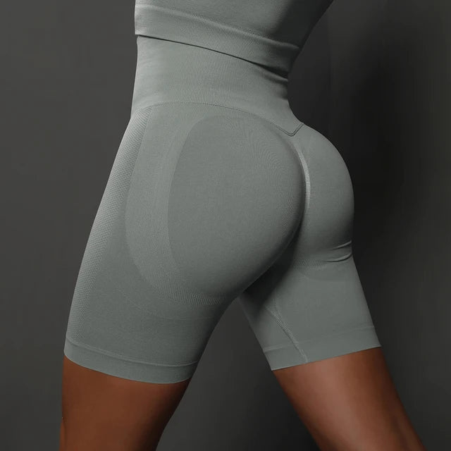 High Waist Seamless Push Up Scrunch Butt Yoga Shorts Running Fitness Slim Leggings for Women Light grey, M
