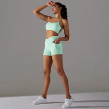 Load image into Gallery viewer, Naked Feel Yoga Set Shorts Women Fitness Gym Wear Workout Sportswear Two-Piece Set Light green set, M