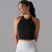 Load image into Gallery viewer, Women Sports Vest Fitness Bra with Chest Pads Seamless Double-Layer Shockproof Gym Workout Running Cropped Top Black, M or L