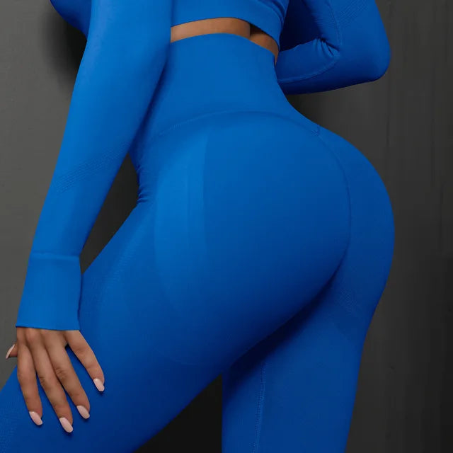Autumn Seamless High Elastic Women‘s Yoga Pants High Waist Scrunch Butt Fitness Leggings for Women inblue, S