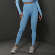 Load image into Gallery viewer, Autumn Seamless High Elastic Women‘s Yoga Pants High Waist Scrunch Butt Fitness Leggings for Women Sky blue, M