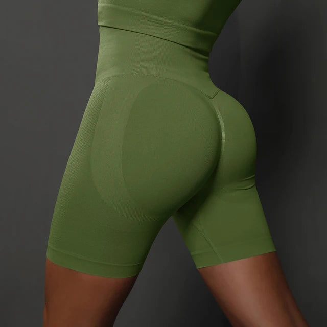 High Waist Seamless Push Up Scrunch Butt Yoga Shorts Running Fitness Slim Leggings for Women Army green, S